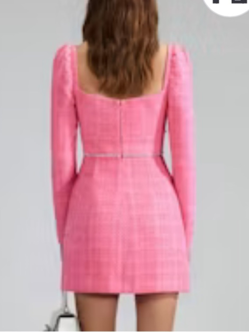 Self-Portrait Pink Heart-Neckline Embellished Tweed Long-Sleeve Dress M